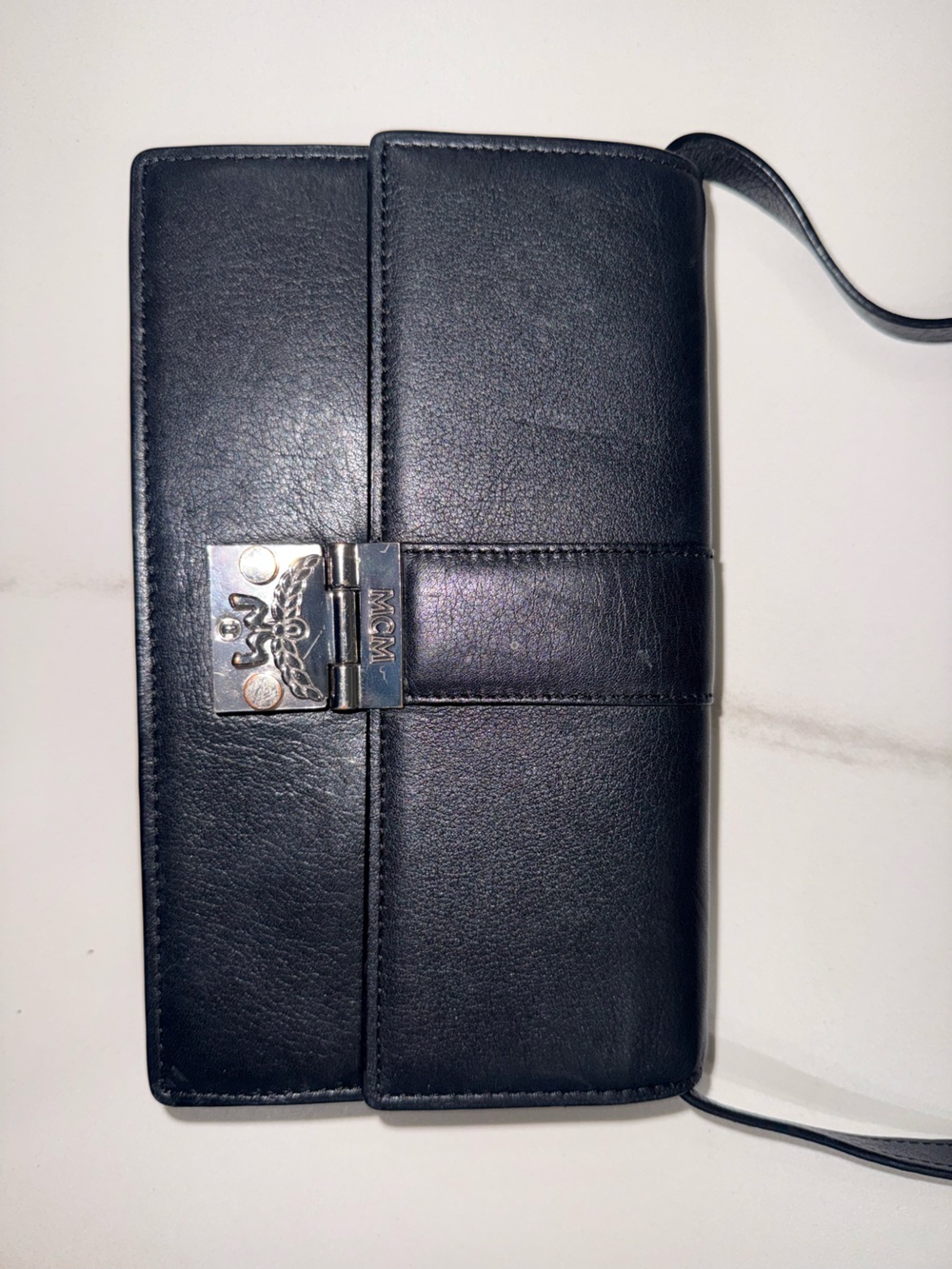 MCM Black Leather Wallet with Silver-Tone Lock